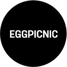 Eggpicnic logo - a black circle with white text that says "EGGPICNIC"
